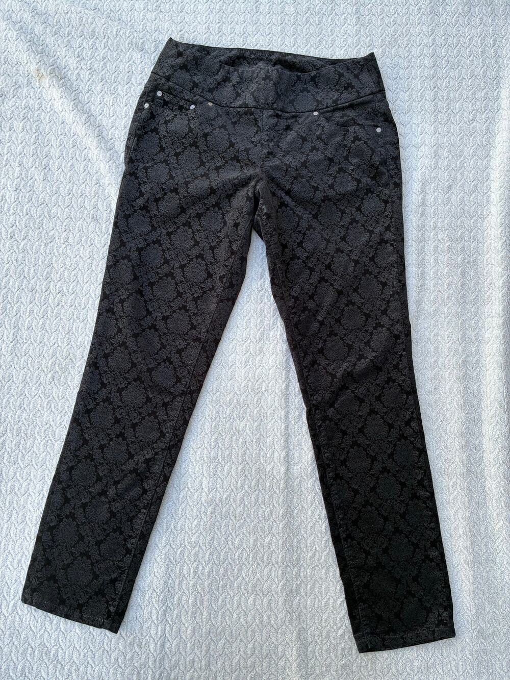 Jag Jeans Black Damask High Rise Skinny Pull-on Size 12 Pants